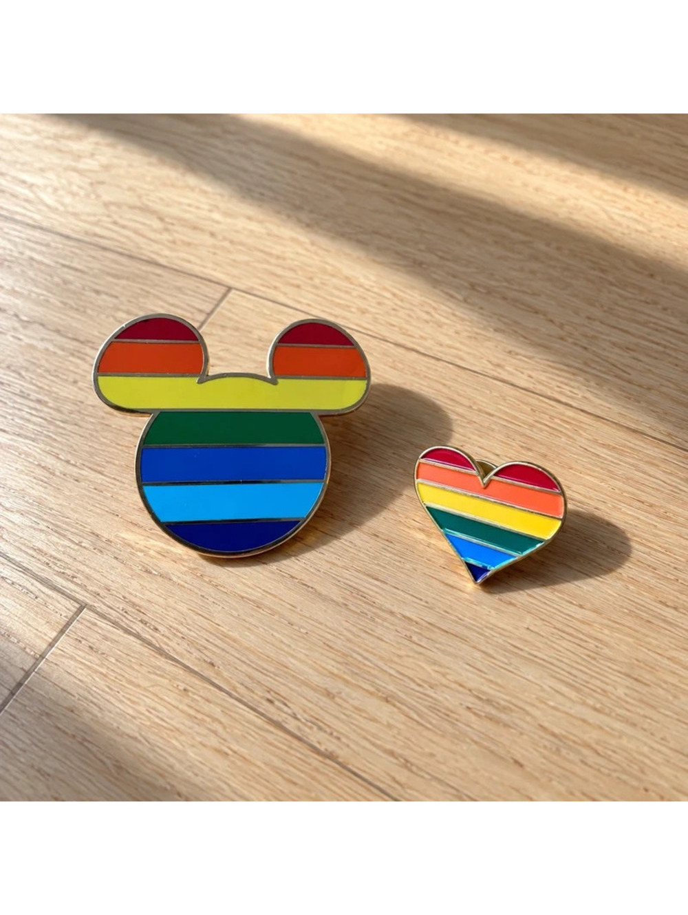 Disney Rainbow Mickey & Heart Enamel Pin Lot 2pc Pride Parks Collectible
